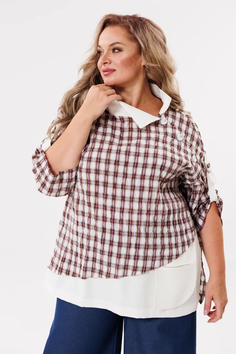Блуза Michel Chic арт. 751/1 клетка, бежевый