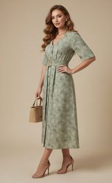 Dress GIZART 5299 salatovo-zelenyj, print cvety
