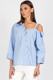 Blouse VIZAVI #726 belo-golubaya poloska