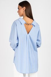 Blouse VIZAVI #727 belo-golubaya poloska