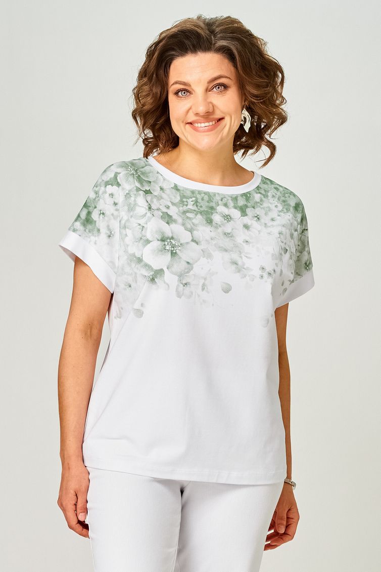 Блуза Rumoda арт. 2258 (короткий рукав) белый-зеленый