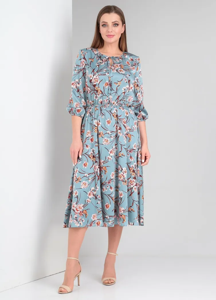Sukienka Vilena-fashion #800 golubaya stal+cvety