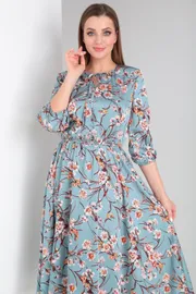Sukienka Vilena-fashion #800 golubaya stal+cvety