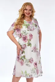 Sukienka Ell Style #2209/12 moloko+cvety