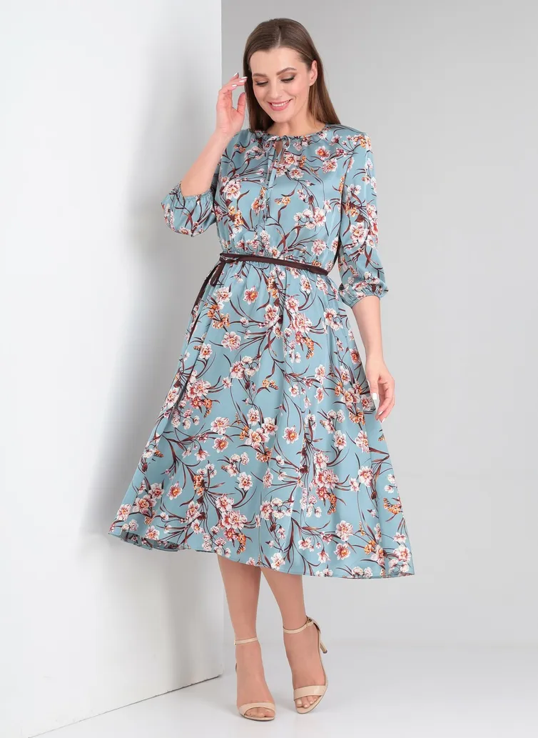 Sukienka Vilena-fashion #800 golubaya stal+cvety