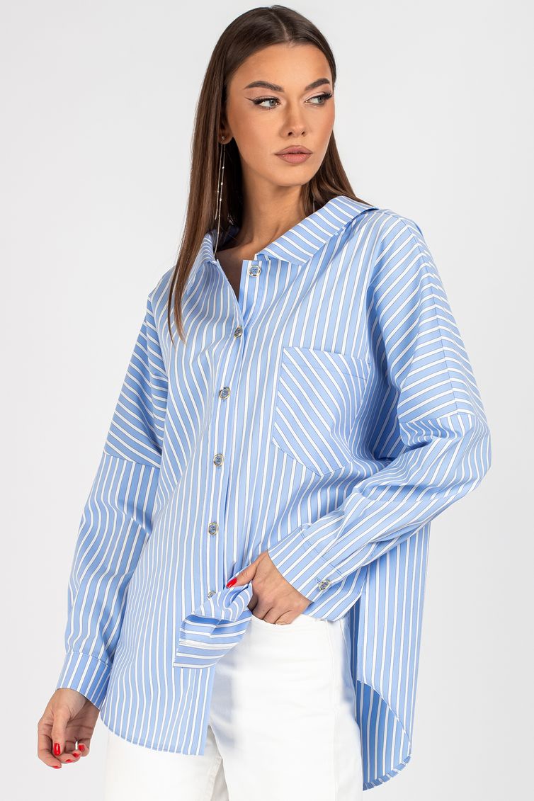 Blouse VIZAVI #727 belo-golubaya poloska