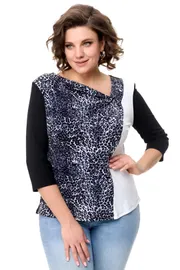 Bluzka Abbi #4029 cherno-belaya s printom