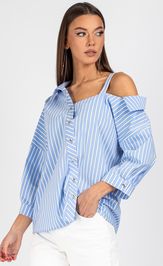 Blouse VIZAVI 726 belo-golubaya poloska