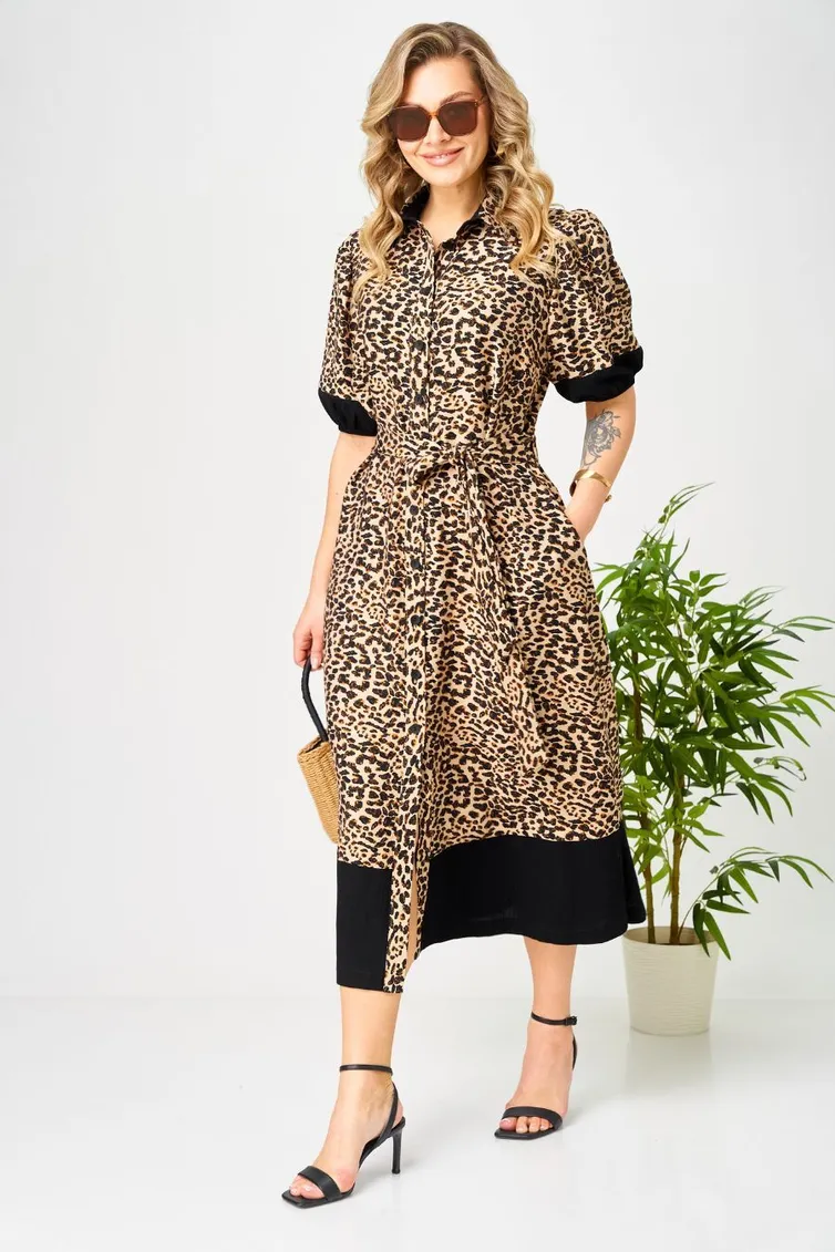 Sukienka Ava fashion #M-194 chernyj-bezhevyj