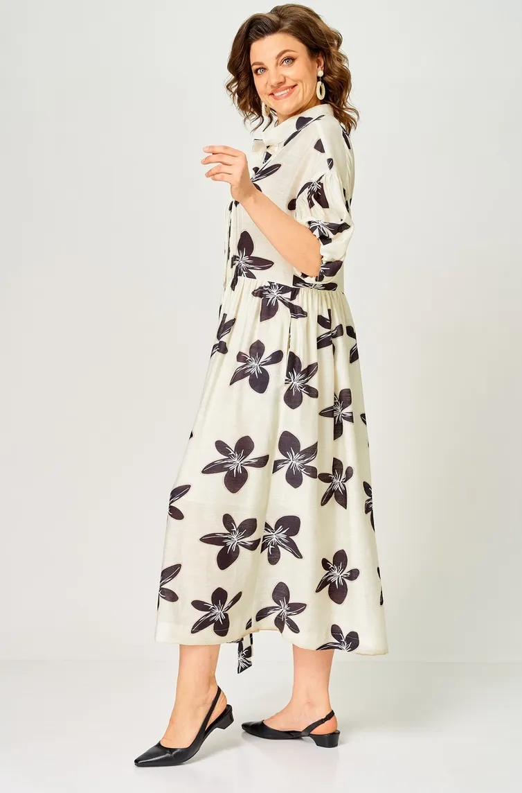Dress Milora #1451 molochnyj/ temnye cvety