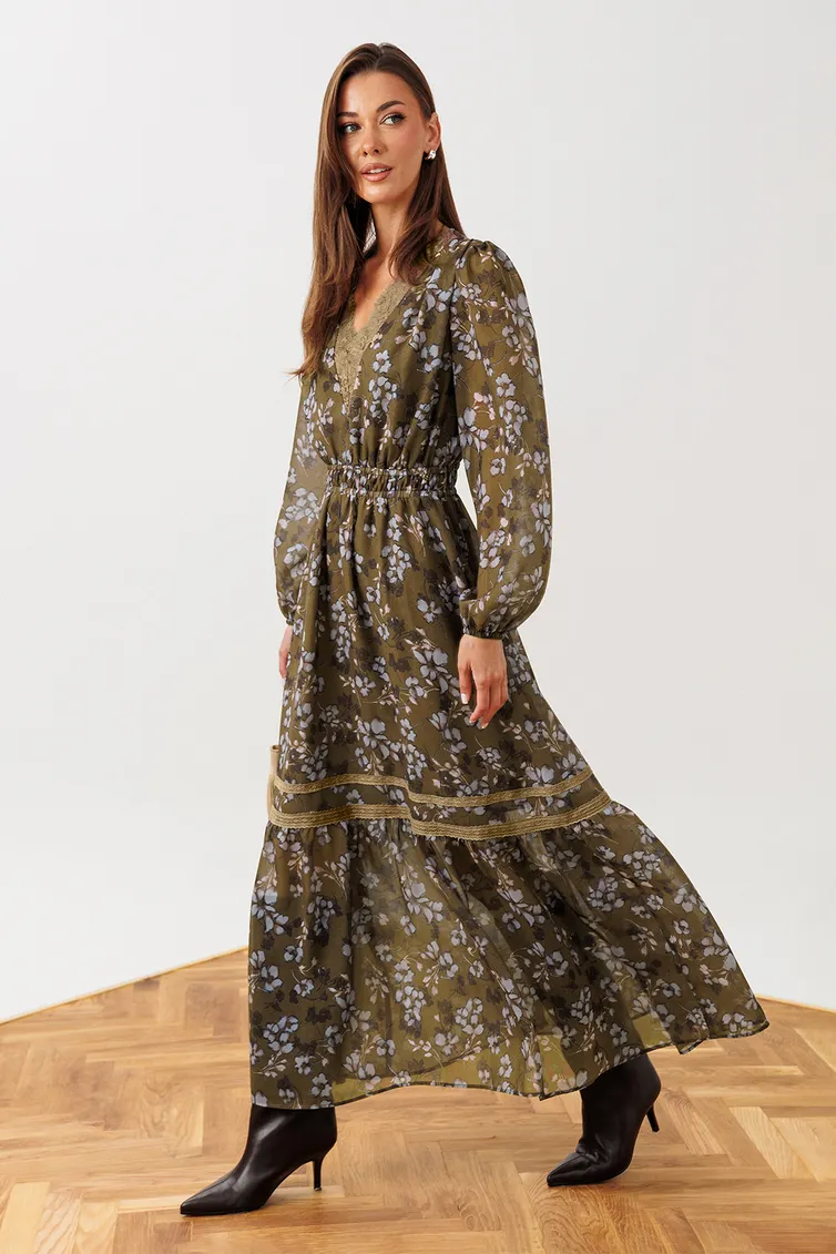 Sukienka Buter New #3393 xaki + print cvety