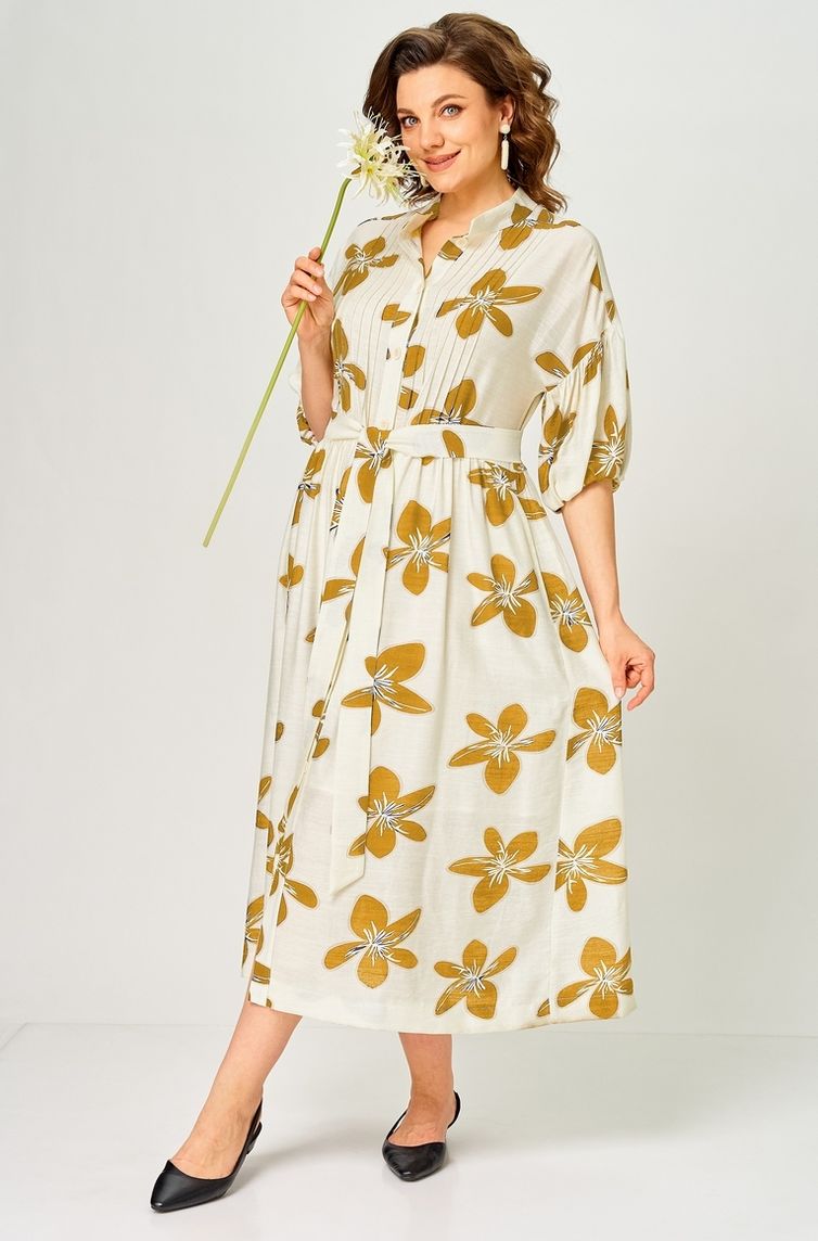 Платье Milora арт. 1451 молочный/ горчичные цветы