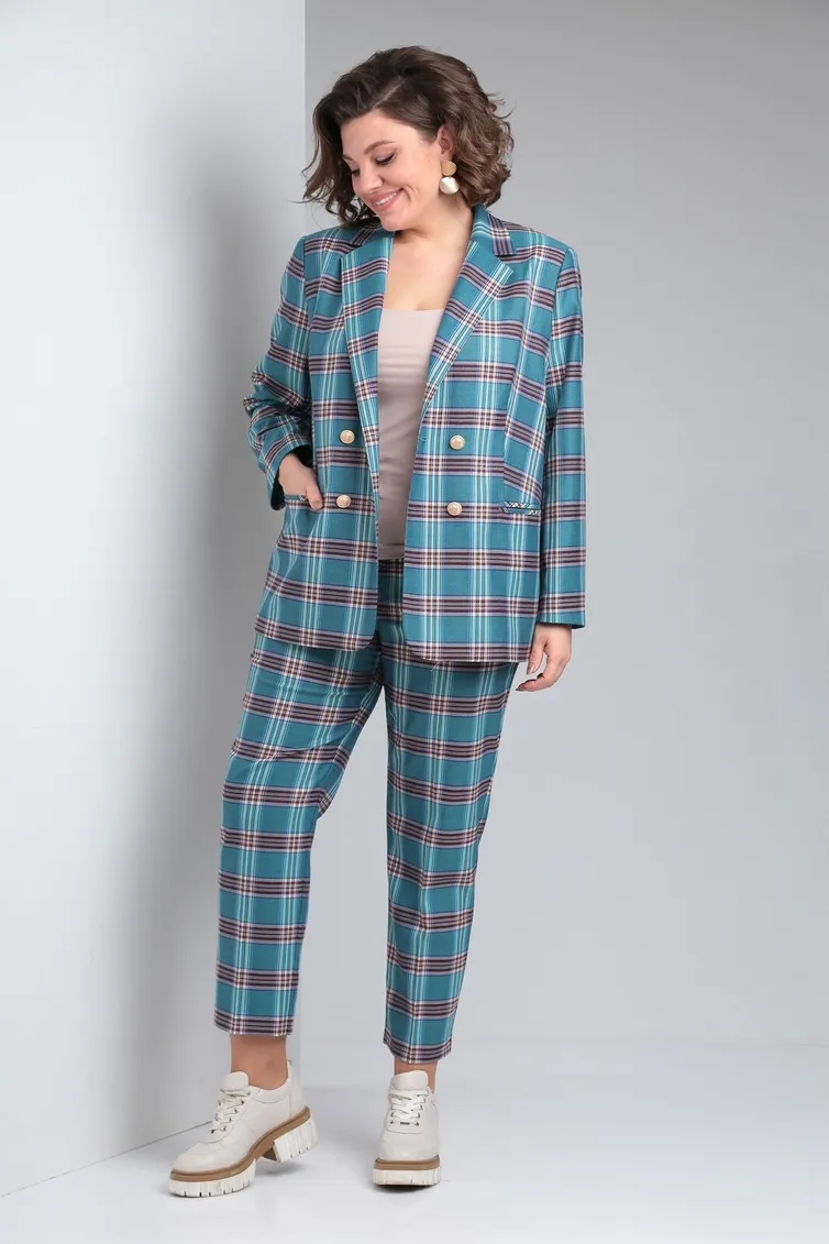 Garnitur Vilena-fashion #955 biryuza+kletka