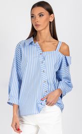 Blouse VIZAVI 726 belo-golubaya poloska