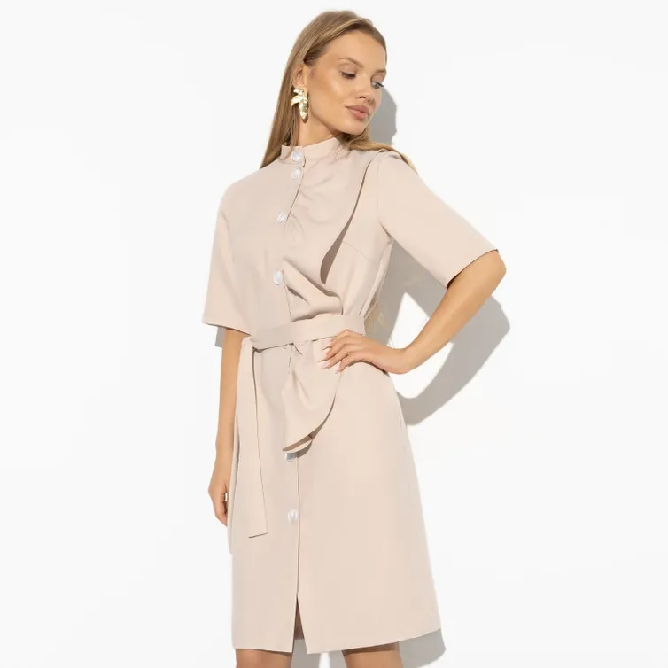 Sukienka CHARUTTI #Schaste svobody (beige, s poyasom)