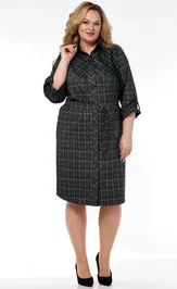 Dress LadyThreeStars 2473 kletka s izumrudnym