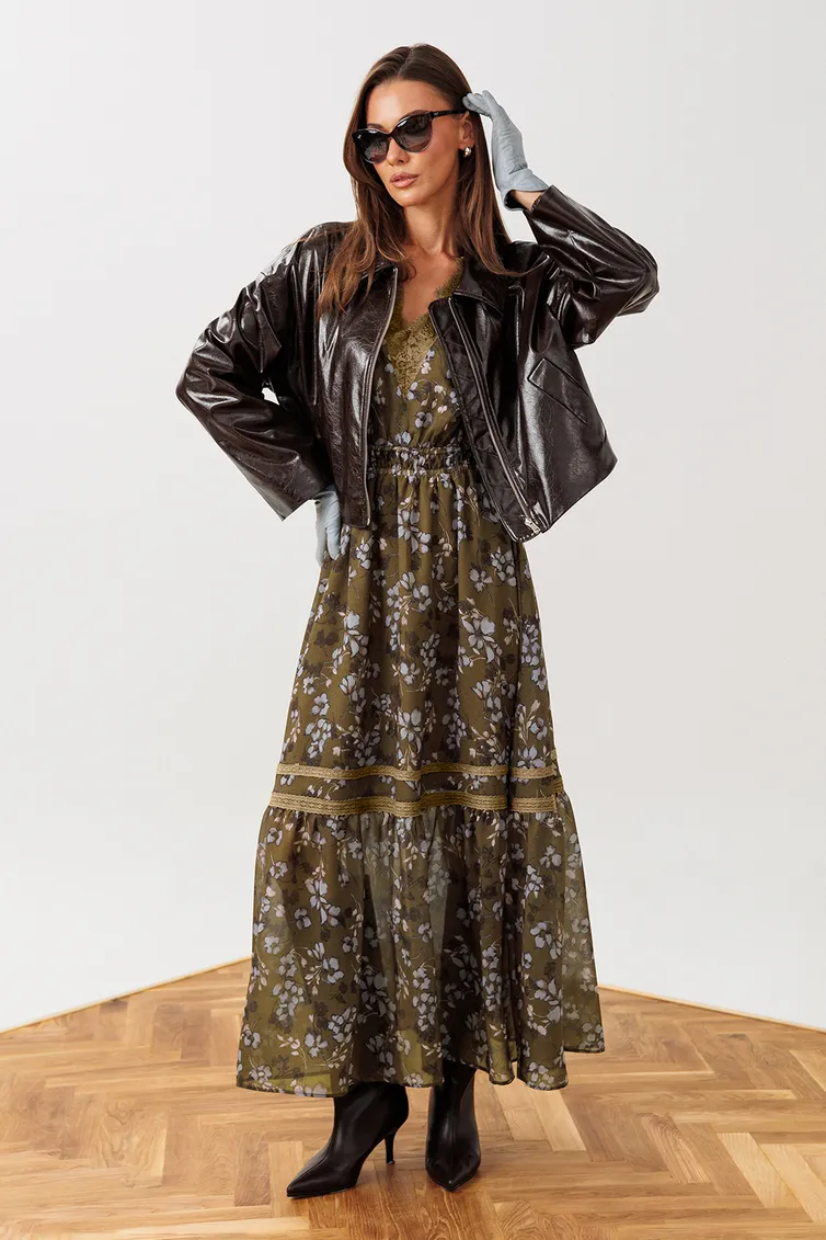 Sukienka Buter New #3393 xaki + print cvety