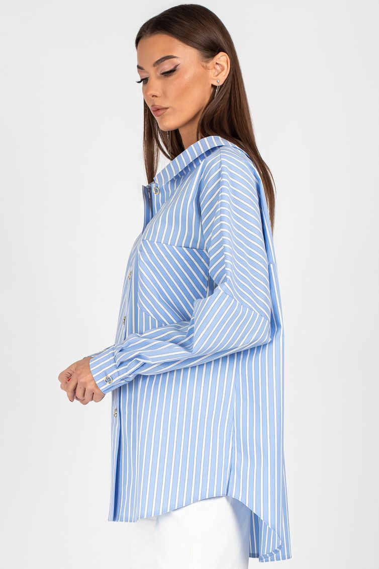 Blouse VIZAVI #727 belo-golubaya poloska