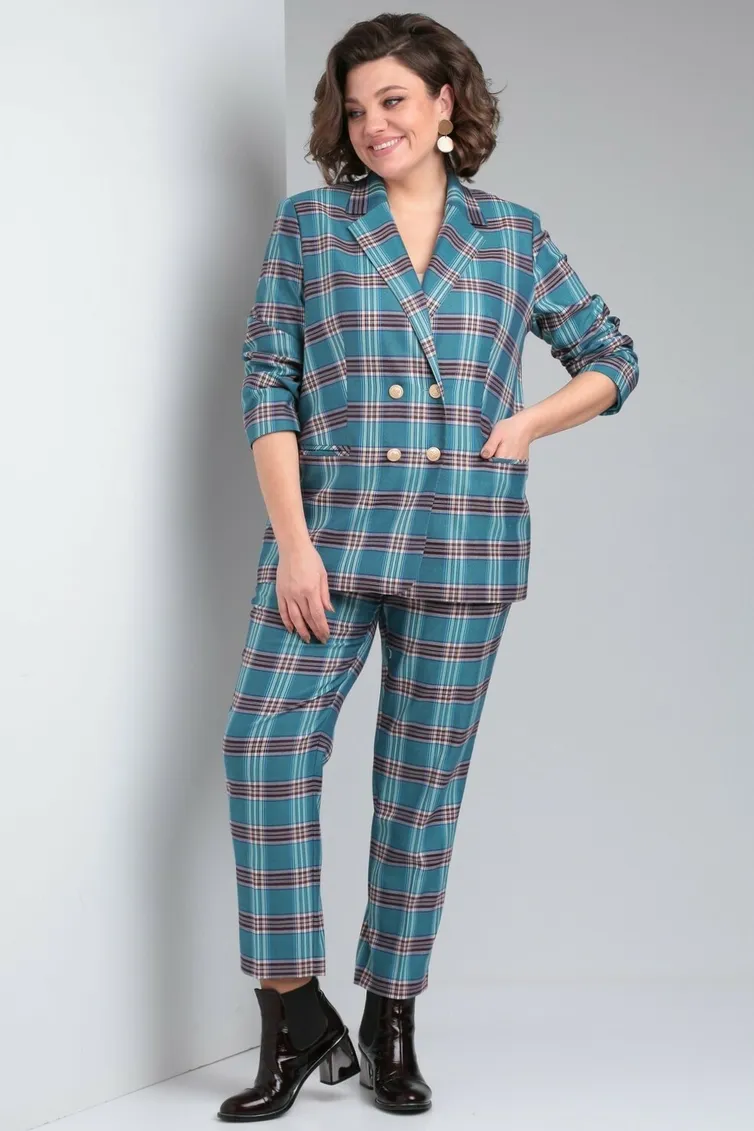 Garnitur Vilena-fashion #955 biryuza+kletka
