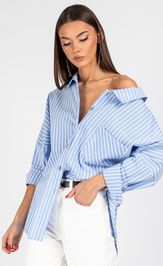 Blouse VIZAVI 727 belo-golubaya poloska