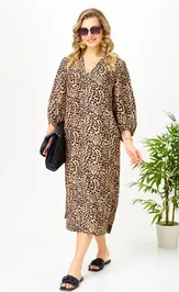 Платье Ava fashion М-191 коричневый-бежевый