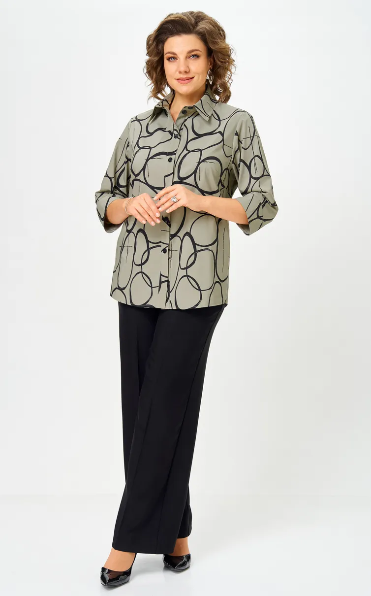 Bluzka BelElStyle #877-326 oliva/chernyj
