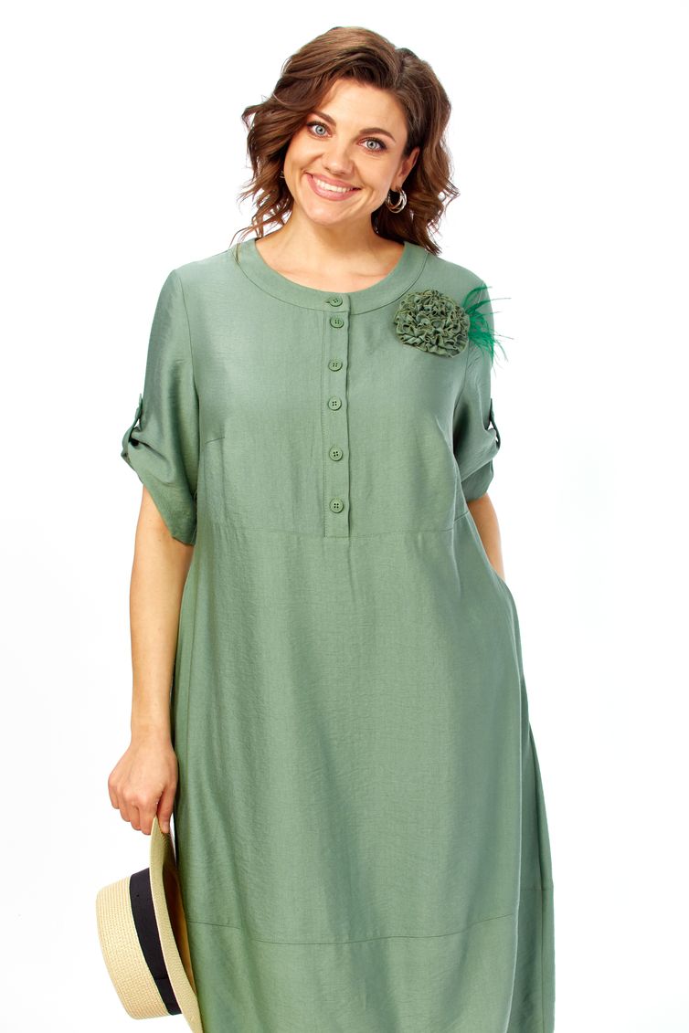 Платье Ольга Стиль арт. С1014 серо-зеленый