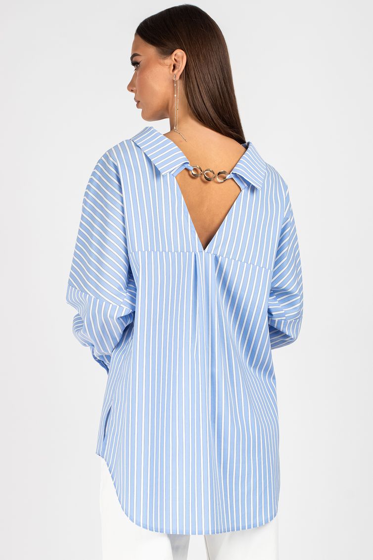 Blouse VIZAVI #727 belo-golubaya poloska