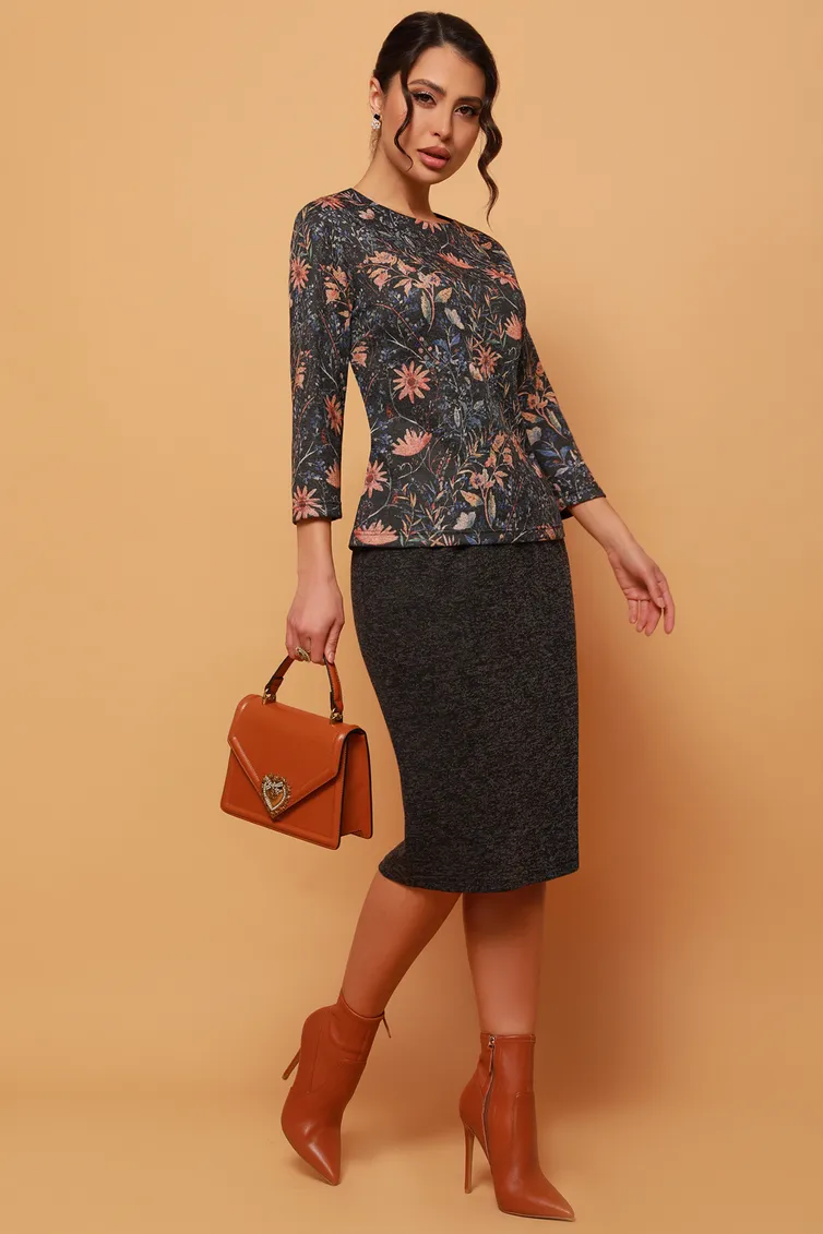 Garnitur DS Trend #K-0945-0476-01 (trikotazhnyj temno-seryj s yubkoj)