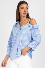 Blouse VIZAVI #726 belo-golubaya poloska
