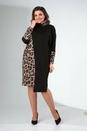 Sukienka Ladis Line #1422 bezhevyj leopard+chernyj