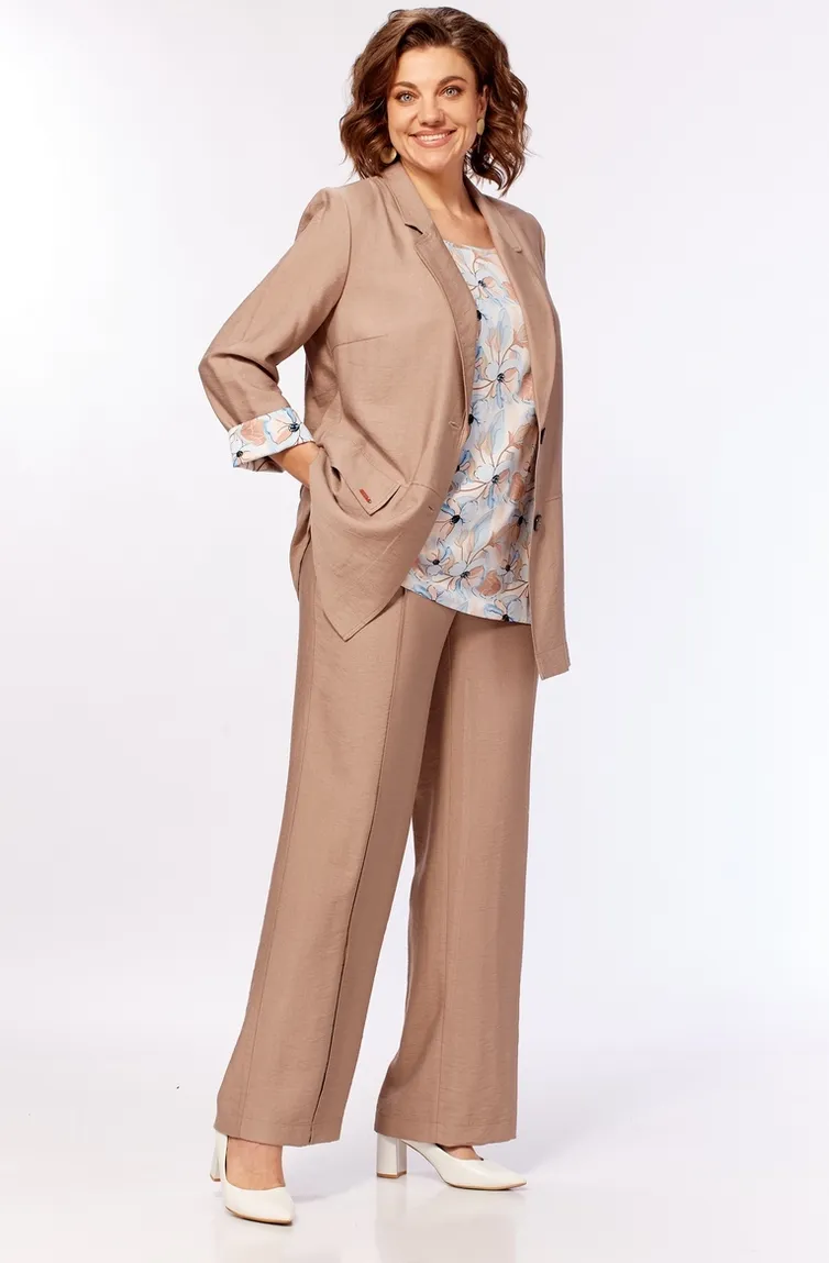 Suit Milora #1458 pesochnyj + pastelnye cvety