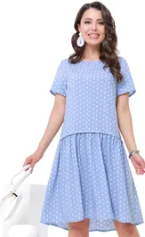 Платье DS Trend П-3798-0063 (Голубое с оборкой в горошек)