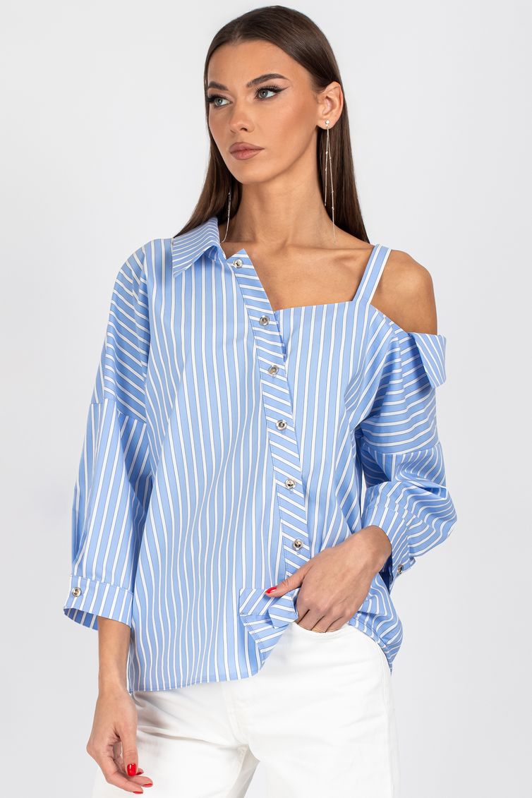 Blouse VIZAVI #726 belo-golubaya poloska