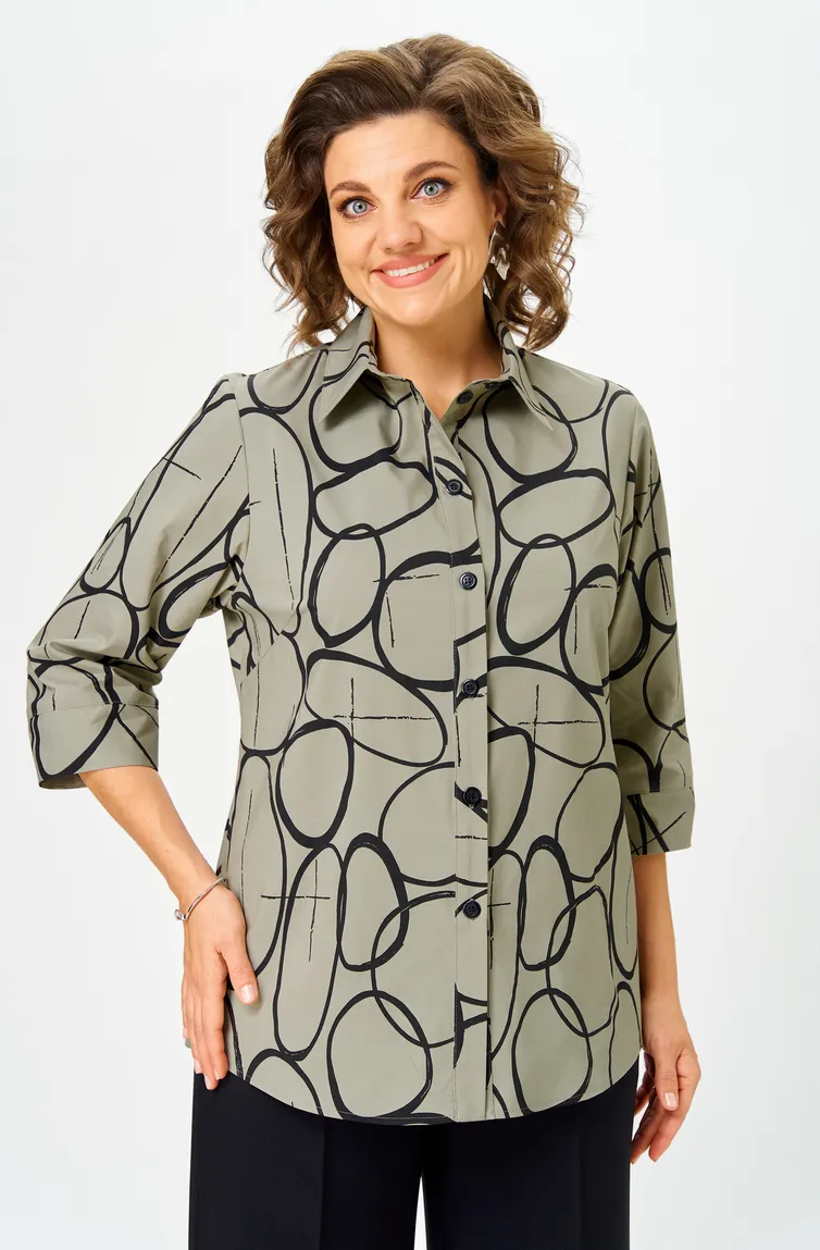 Bluzka BelElStyle #877-326 oliva/chernyj