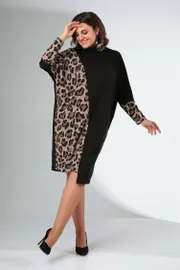 Sukienka Ladis Line #1422 bezhevyj leopard+chernyj