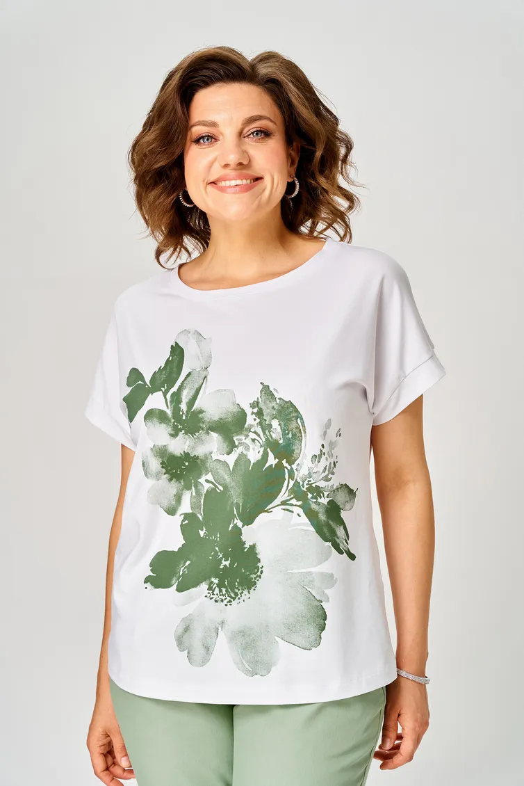 Blouses & tounics Rumoda #2259 (korotkij rukav) zelenyj-belyj