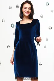 Sukienka DS Trend #P-4286-0088-02 (Barxatnoe sinee s vyrezom kare)