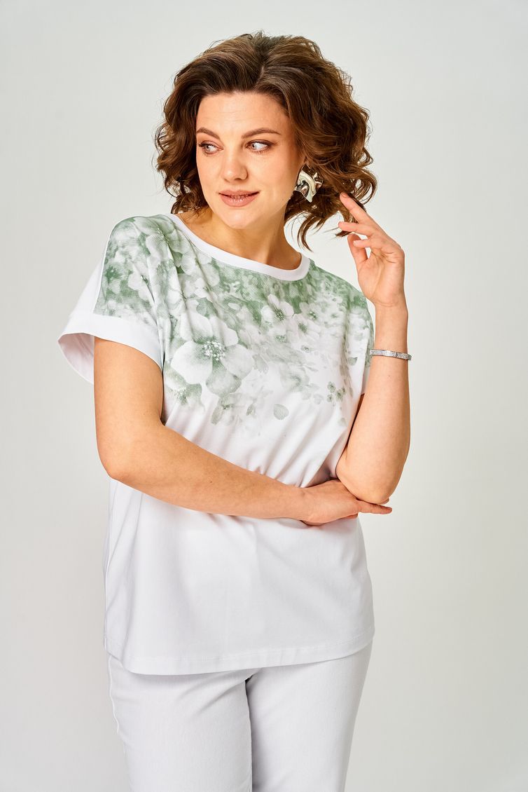 Блуза Rumoda арт. 2258 (короткий рукав) белый-зеленый