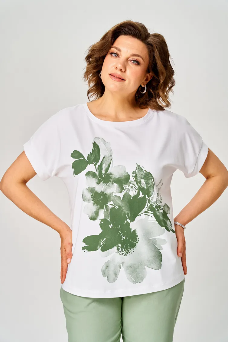 Blouses & tounics Rumoda #2259 (korotkij rukav) zelenyj-belyj