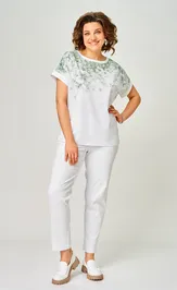 Bluzka Rumoda 2258 (korotkij rukav) belyj-zelenyj