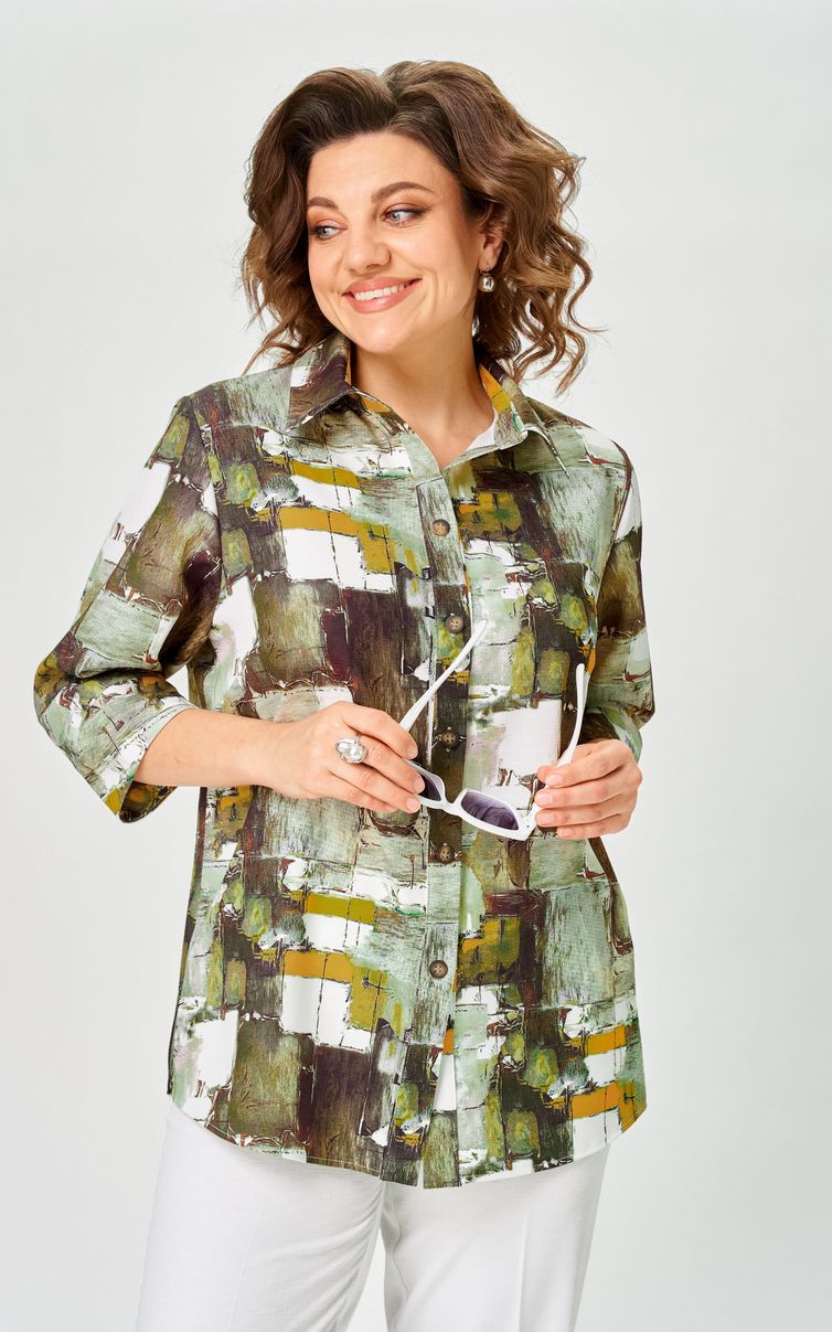 Блуза БелЭльСтиль арт. 877-326 зеленый принт
