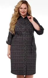 Dress LadyThreeStars 2474 kletka s malinovym