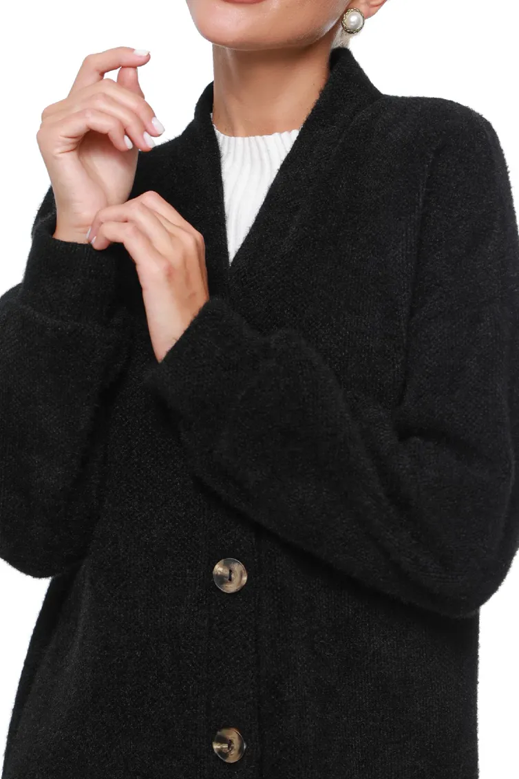Sweter DS Trend #Kr-0150-0291-02 (teplyj chernyj na pugovicax)