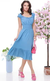 Платье DS Trend П-3944-0199 (голубое с глубоким вырезом)