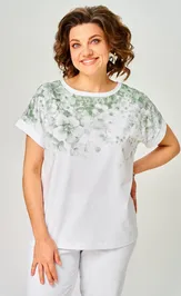 Bluzka Rumoda 2258 (korotkij rukav) belyj-zelenyj