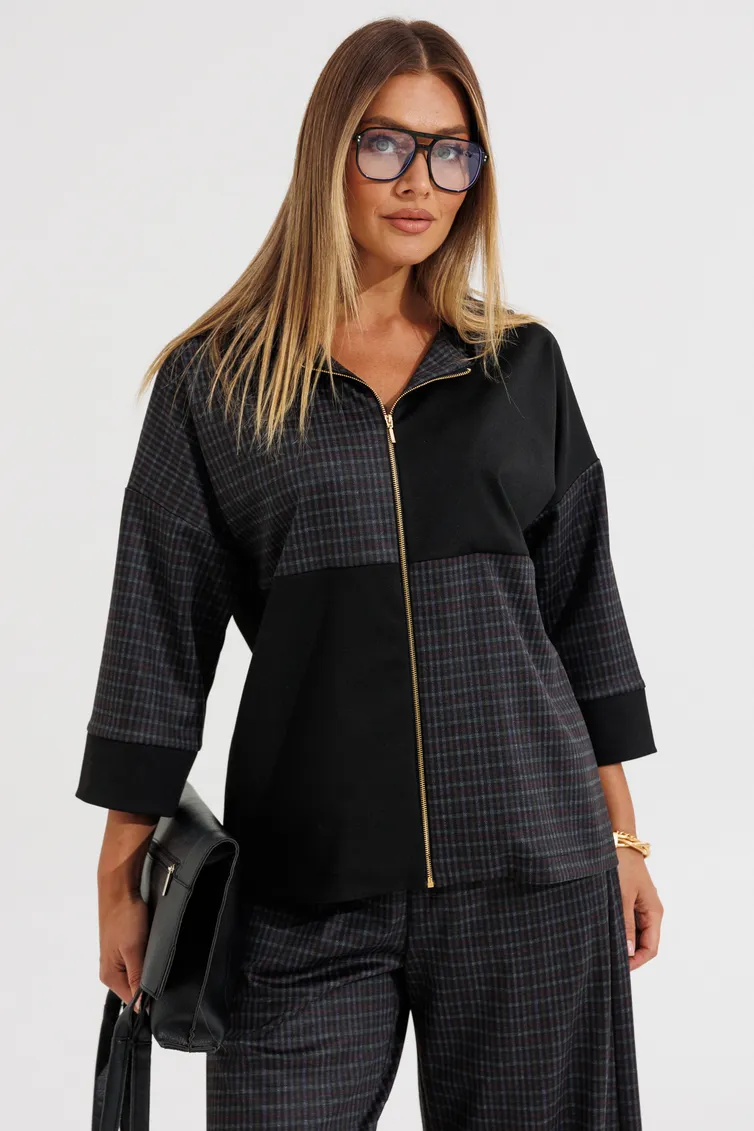 Garnitur Anastasia #1393 grafit (print kletka)