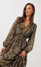 Sukienka Buter New 3393 xaki + print cvety