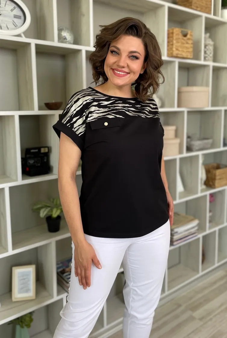 Bluzki, tuniki Rumoda #2135 (korotkij rukav) chernyj
