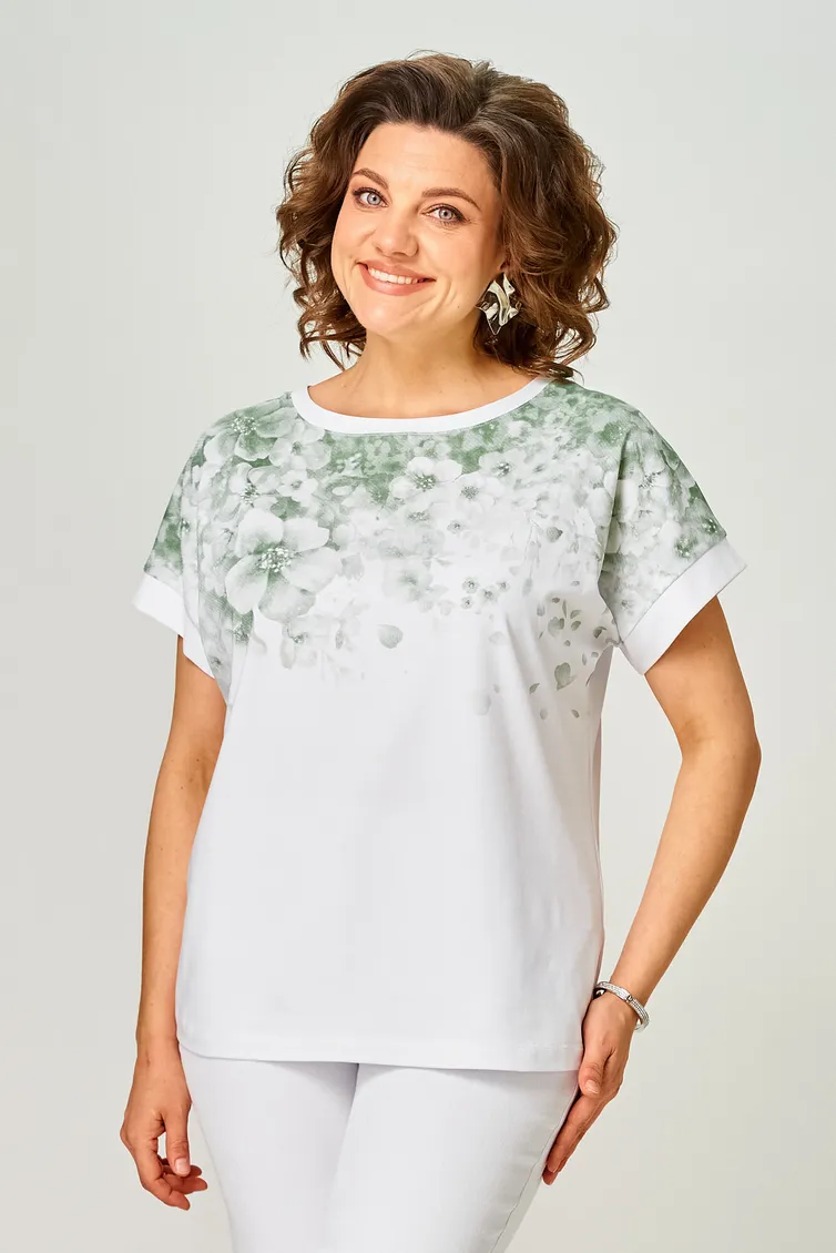 Bluzka Rumoda #2258 (korotkij rukav) belyj-zelenyj